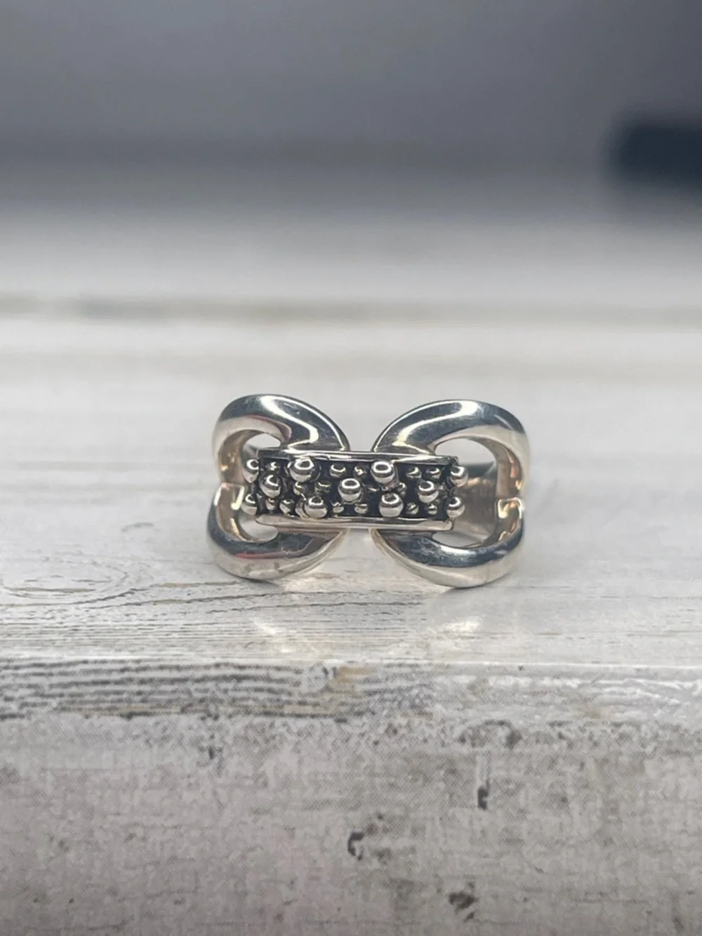 Michael Dawkins Sterling Silver Caviar Buckle Sculptural Ring